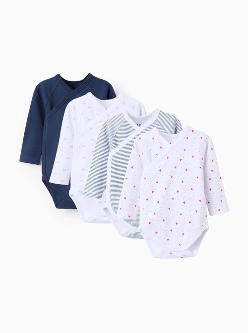 Confezione da 4 bodysuit in cotone avvolgente - Kiabi