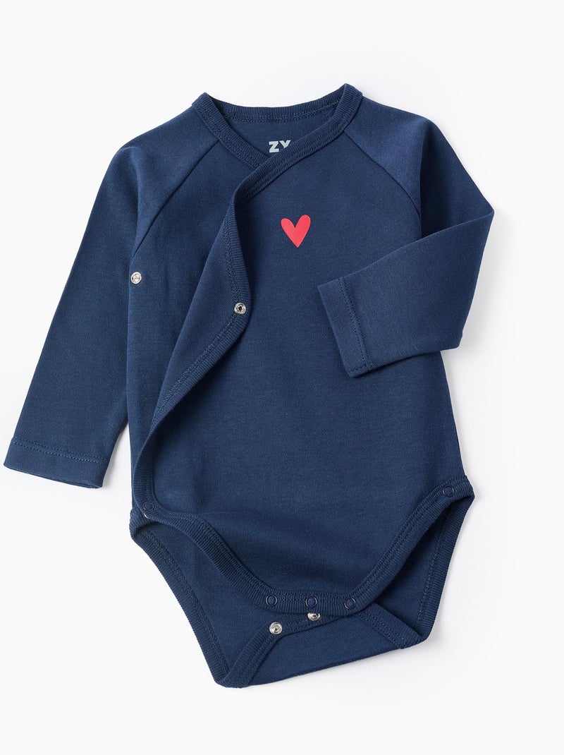 Confezione da 4 bodysuit in cotone avvolgente Blu Bianco - Kiabi