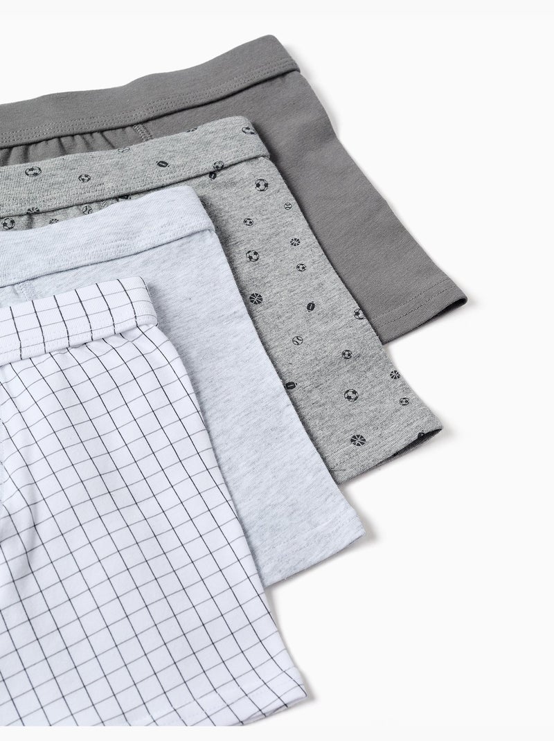 Confezione da 4 boxer liscio/stampato in cotone Grigio bianco - Kiabi