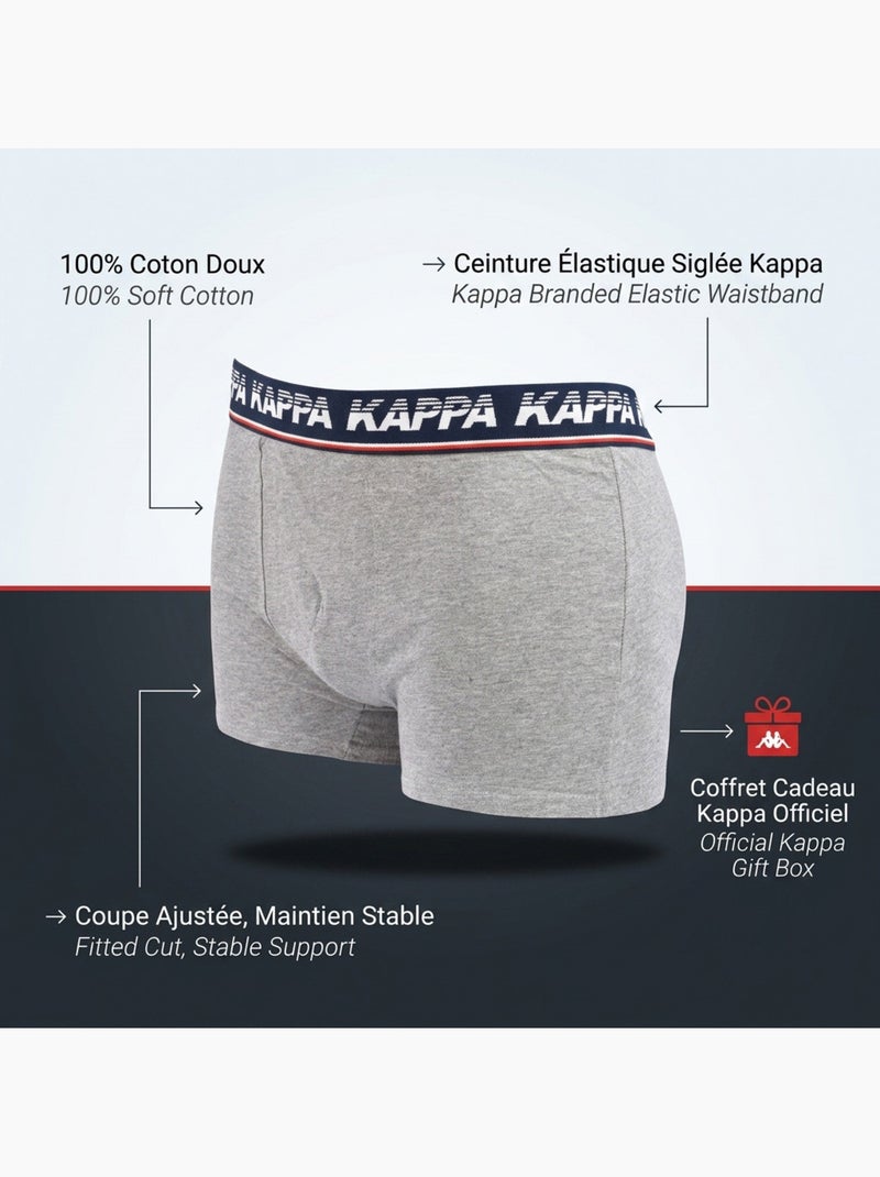 Confezione da 4 Boxer Uomo KAPPA - Cotone, Cofanetto Regalo Grigio blu nero - Kiabi