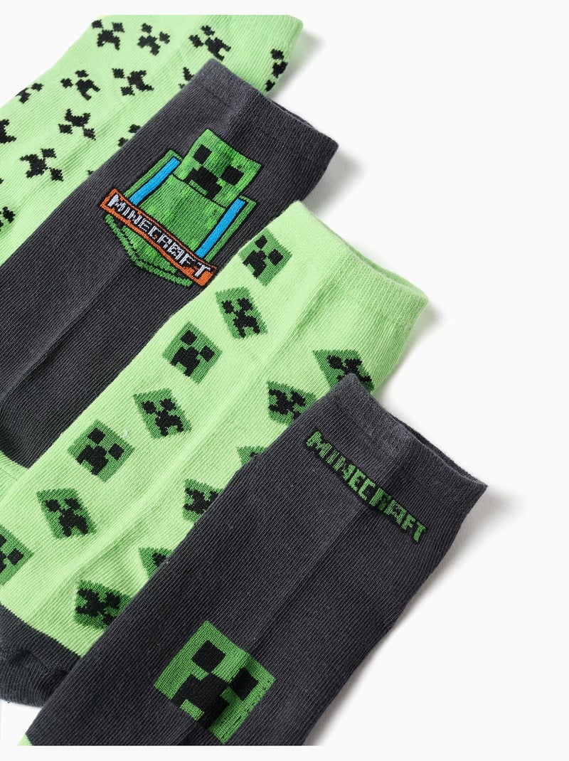 Confezione da 4 paia di calzini alla caviglia Minecraft Nero Verde Nero - Kiabi