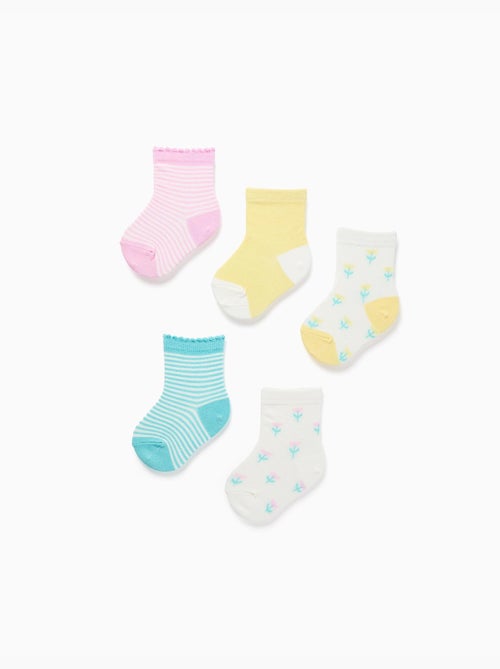 Confezione da 5 calzini lisci/a righe/ricamati - Kiabi