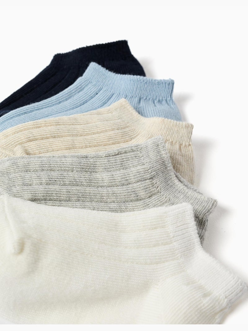 Confezione da 5 paia di calzini alla caviglia a coste Blu beige Grigio - Kiabi