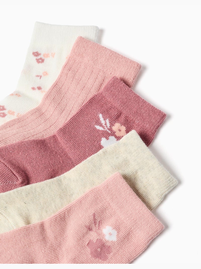 Confezione da 5 paia di calzini con fiori Bianco / Rosa / Beige - Kiabi
