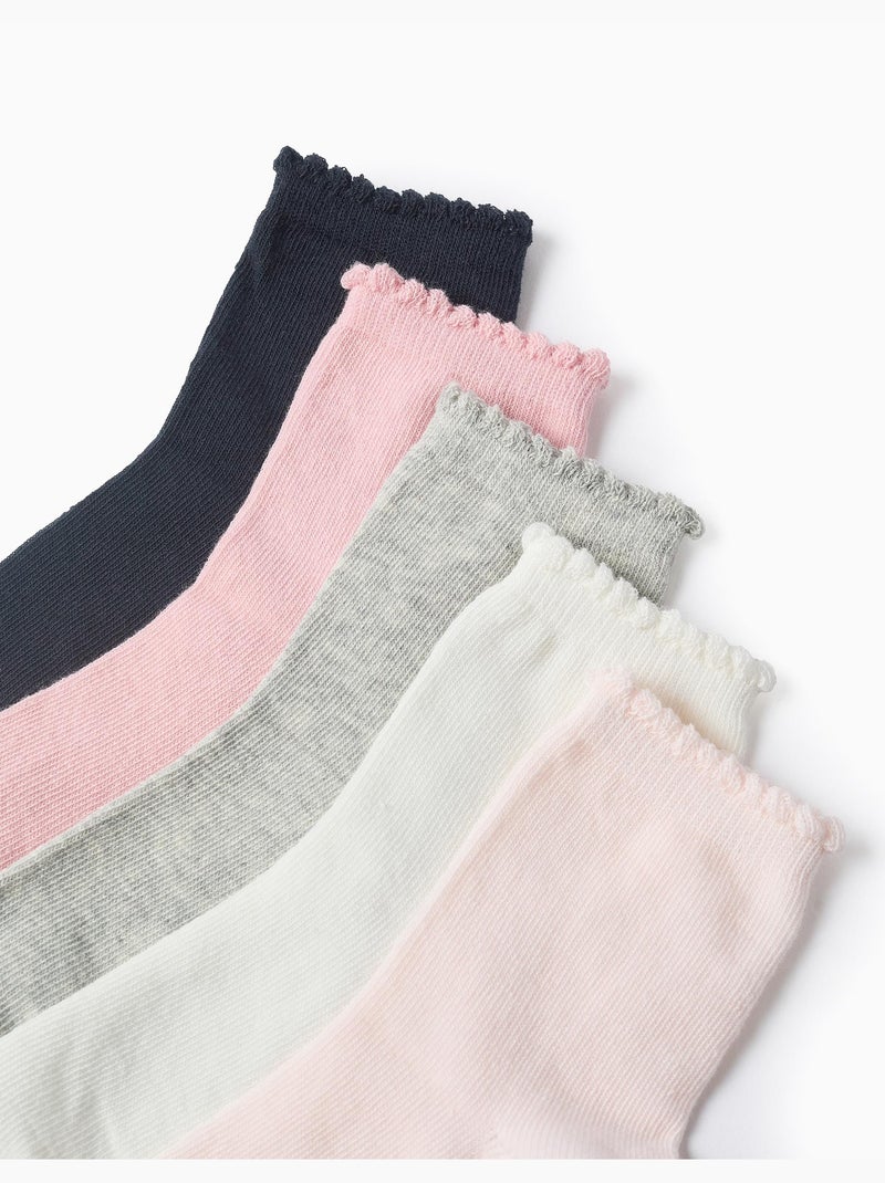 Confezione da 5 paia di calzini con polsino ondulato Bianco Rosa Blu - Kiabi