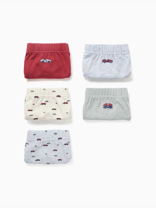 Confezione da 5 slip in cotone con stampe di auto da corsa - Kiabi
