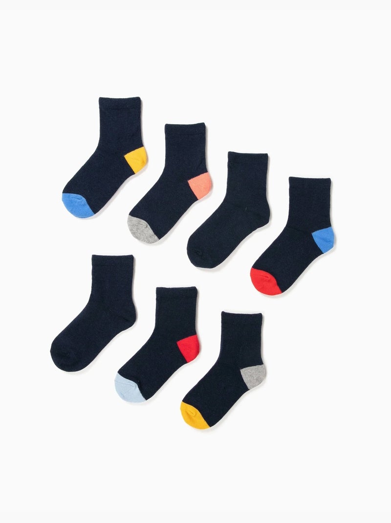 Confezione da 7 paia di calzini con dettagli colorati Blu scuro - Kiabi