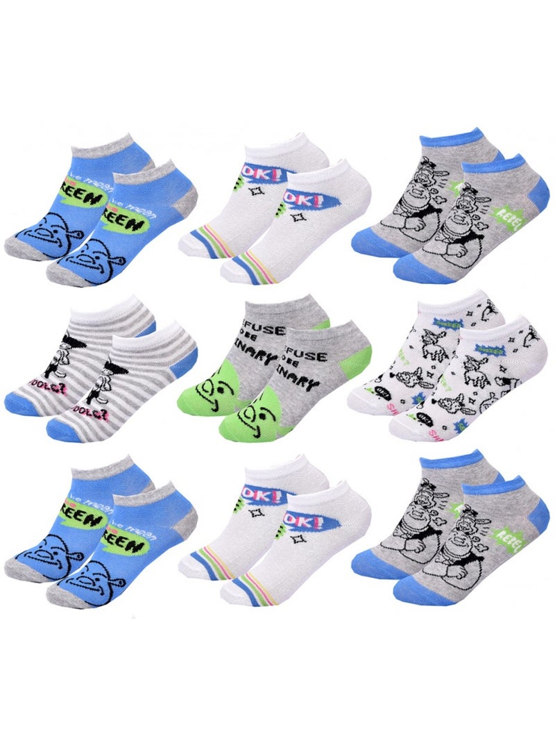 Confezione da 9 Calzini Bambino SHREK Blu Bianco Nero Grigio - Kiabi