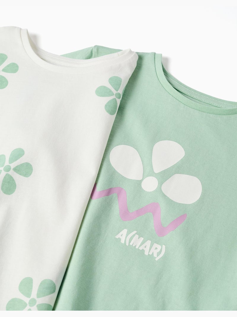 Confezione di 2 magliette in cotone con stampe floreali Verde chiaro - Kiabi