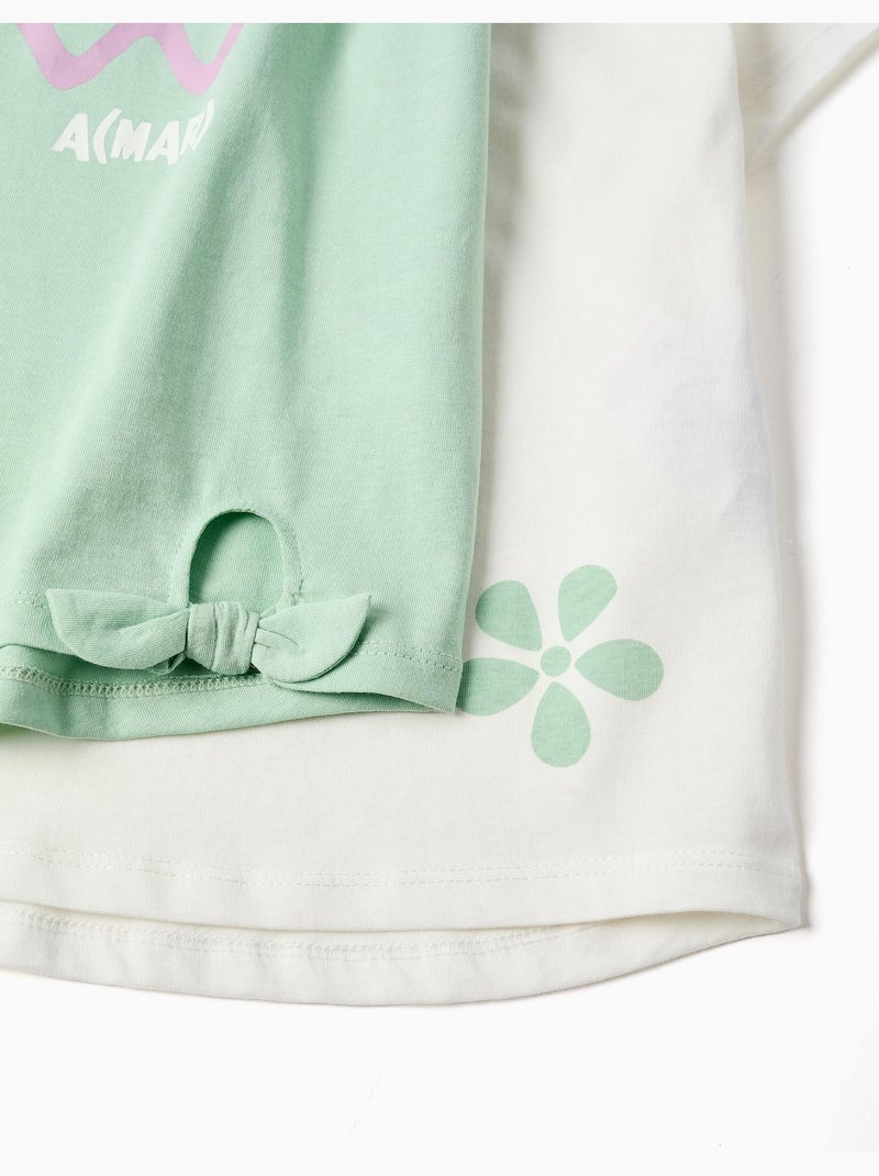 Confezione di 2 magliette in cotone con stampe floreali Verde chiaro - Kiabi