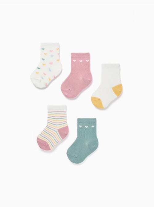Confezione di 5 paia di calzini a righe/cuori - Kiabi Confezione di 5 paia di calzini a righe/cuori - Kiabi