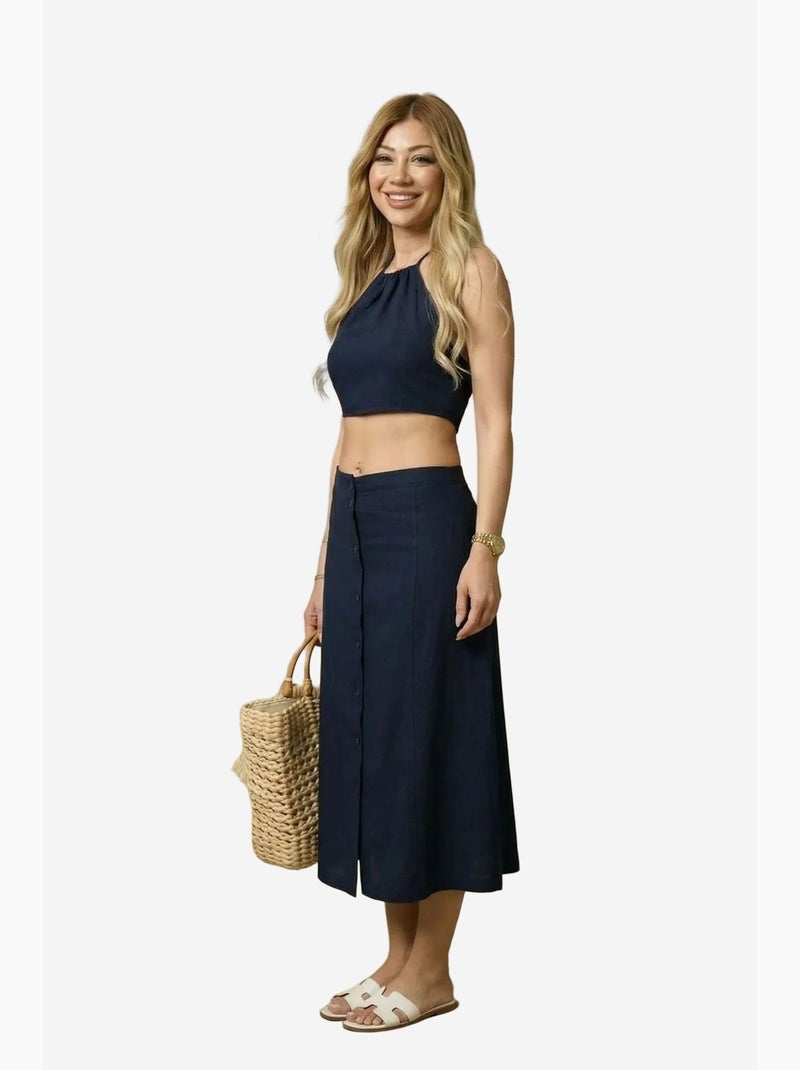 Coord due pezzi in cotone, viscosa e lino my fashion Blu marino - Kiabi