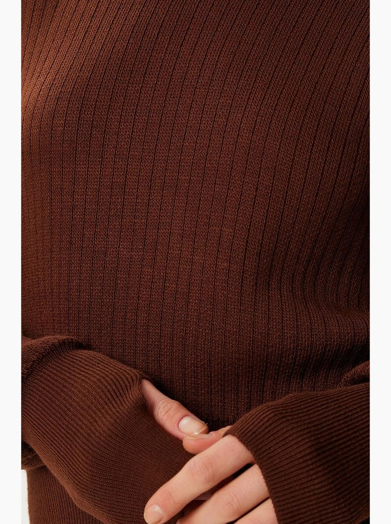 Coordinato a due pezzi in maglia a coste con dolcevita mezzo collo istanbul Marrone cioccolato - Kiabi