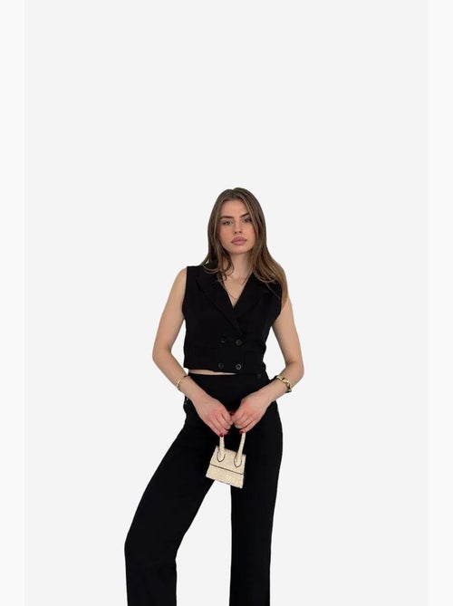 Coordinato a gamba larga con scollo a v abbottonato a vita alta my fashion - Kiabi Coordinato a gamba larga con scollo a v abbottonato a vita alta my fashion - Kiabi