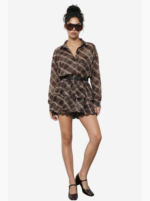 Coordinato camicia oversize a quadri e gonna lucci - Kiabi Coordinato camicia oversize a quadri e gonna lucci - Kiabi