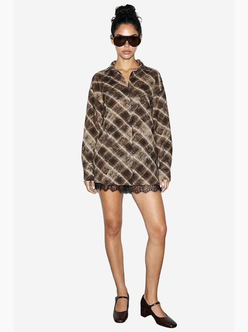 Coordinato camicia oversize a quadri e gonna lucci Marrone cioccolato - Kiabi