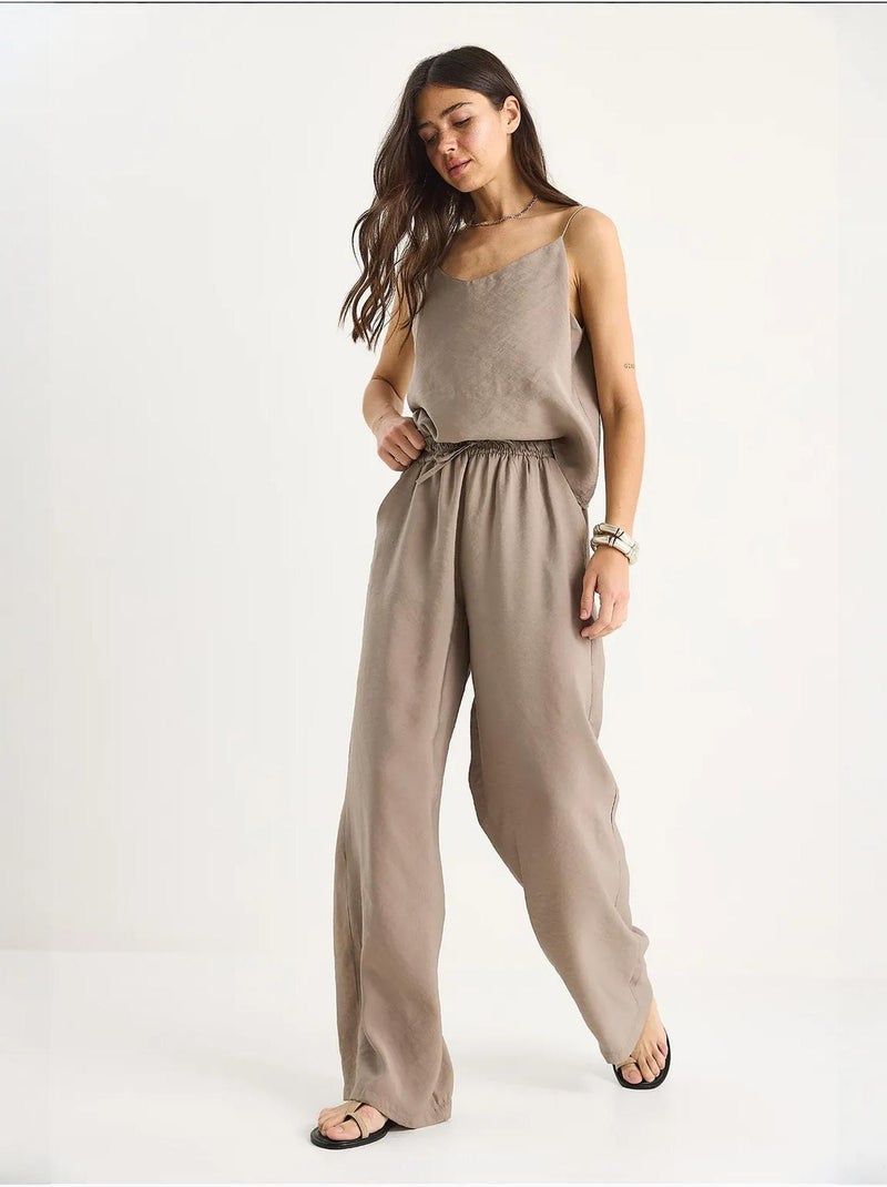 Coordinato con canotta senza maniche e pantaloni a gamba ampia lucci Beige argilla - Kiabi