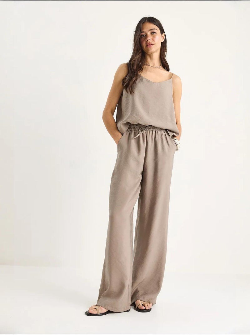Coordinato con canotta senza maniche e pantaloni a gamba ampia lucci Beige argilla - Kiabi