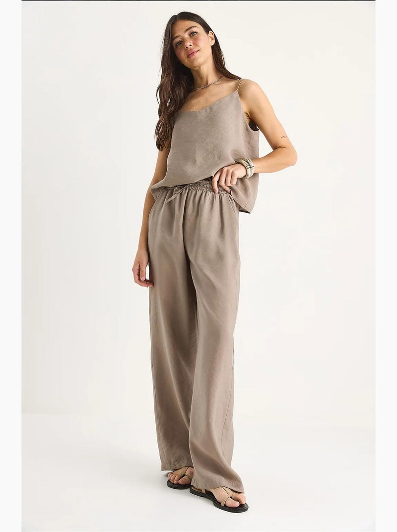 Coordinato con canotta senza maniche e pantaloni a gamba ampia lucci Beige argilla - Kiabi