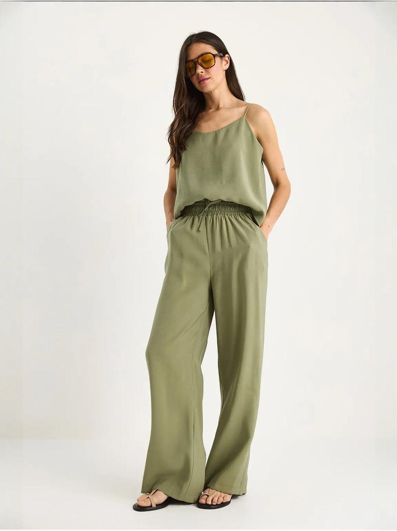 Coordinato con canotta senza maniche e pantaloni a gamba ampia lucci Cachi - Kiabi