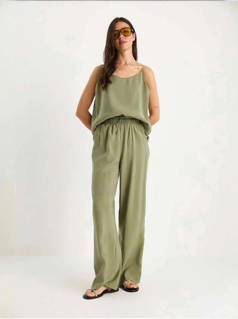 Coordinato con canotta senza maniche e pantaloni a gamba ampia lucci Cachi - Kiabi