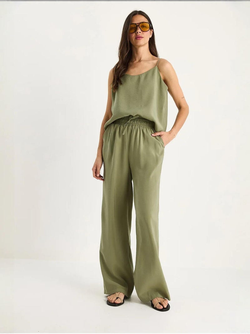 Coordinato con canotta senza maniche e pantaloni a gamba ampia lucci Cachi - Kiabi