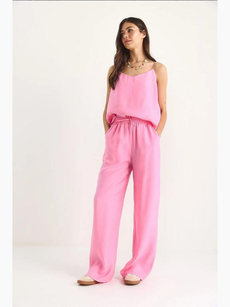 Coordinato con canotta senza maniche e pantaloni a gamba ampia lucci Rosa fluo/Solinotes - Kiabi