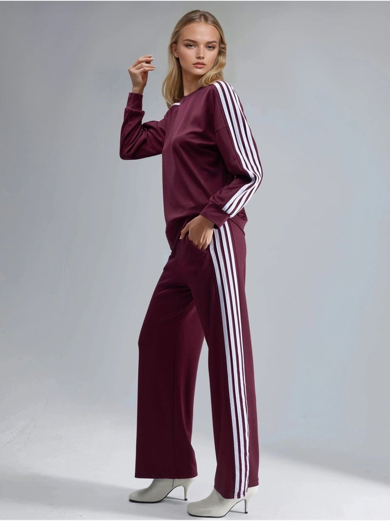 Coordinato con felpa a righe con girocollo e pantaloni a gamba dritta hiccup Rosso bordeaux - Kiabi