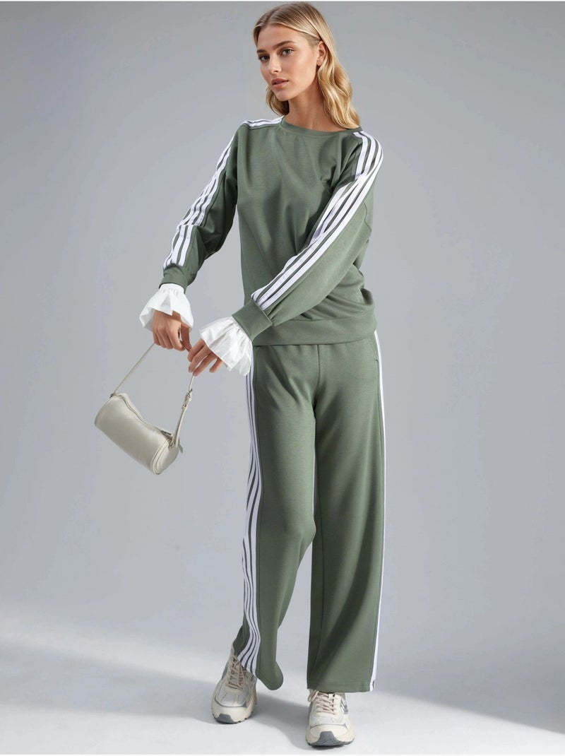 Coordinato con felpa a righe con girocollo e pantaloni a gamba dritta hiccup Verde kaki - Kiabi