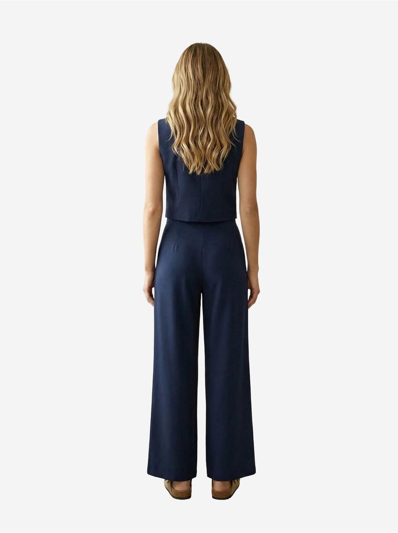 Coordinato due pezzi a vita alta con pantaloni a gamba ampia my fashion Blu marino - Kiabi