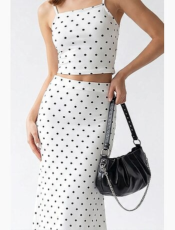 Coordinato due pezzi da donna a vita alta a pois mixray