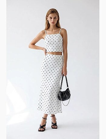 Coordinato due pezzi da donna a vita alta a pois mixray