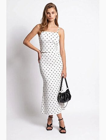 Coordinato due pezzi da donna a vita alta a pois mixray