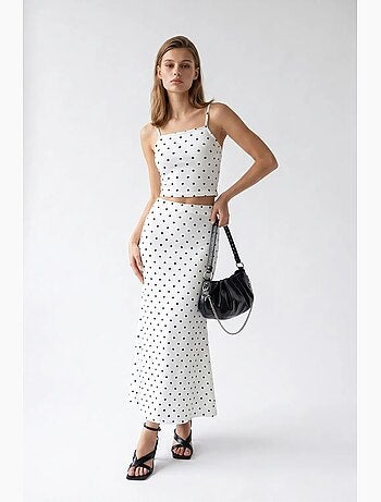 Coordinato due pezzi da donna a vita alta a pois mixray