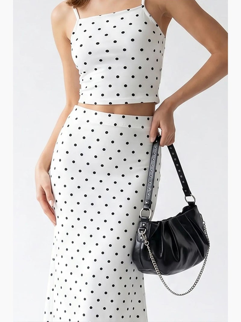 Coordinato due pezzi da donna a vita alta a pois mixray Bianco Nero - Kiabi
