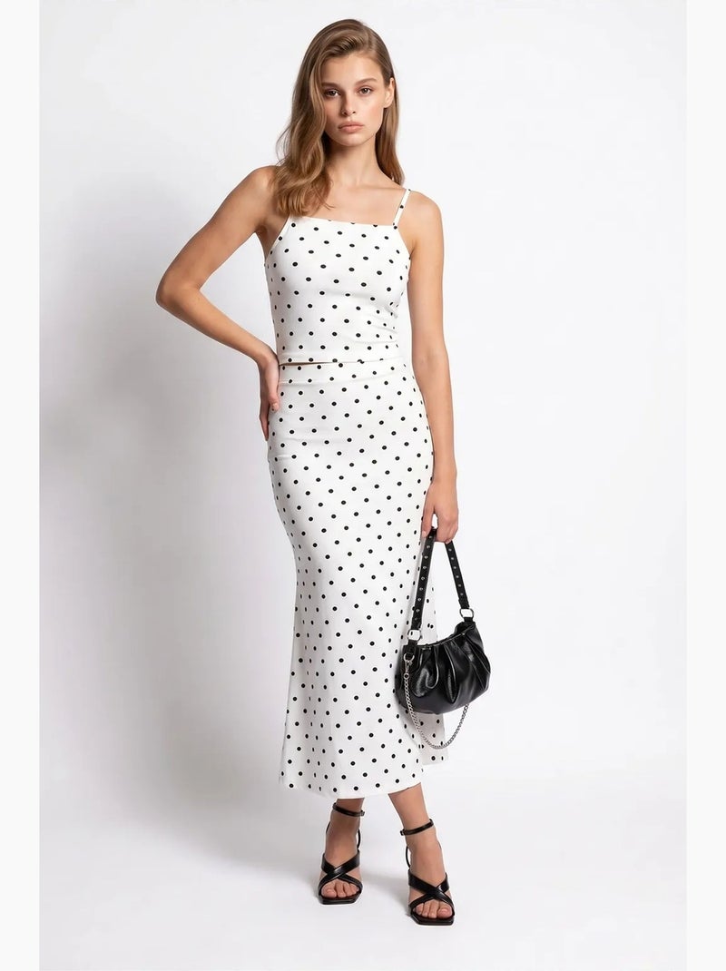 Coordinato due pezzi da donna a vita alta a pois mixray Bianco Nero - Kiabi