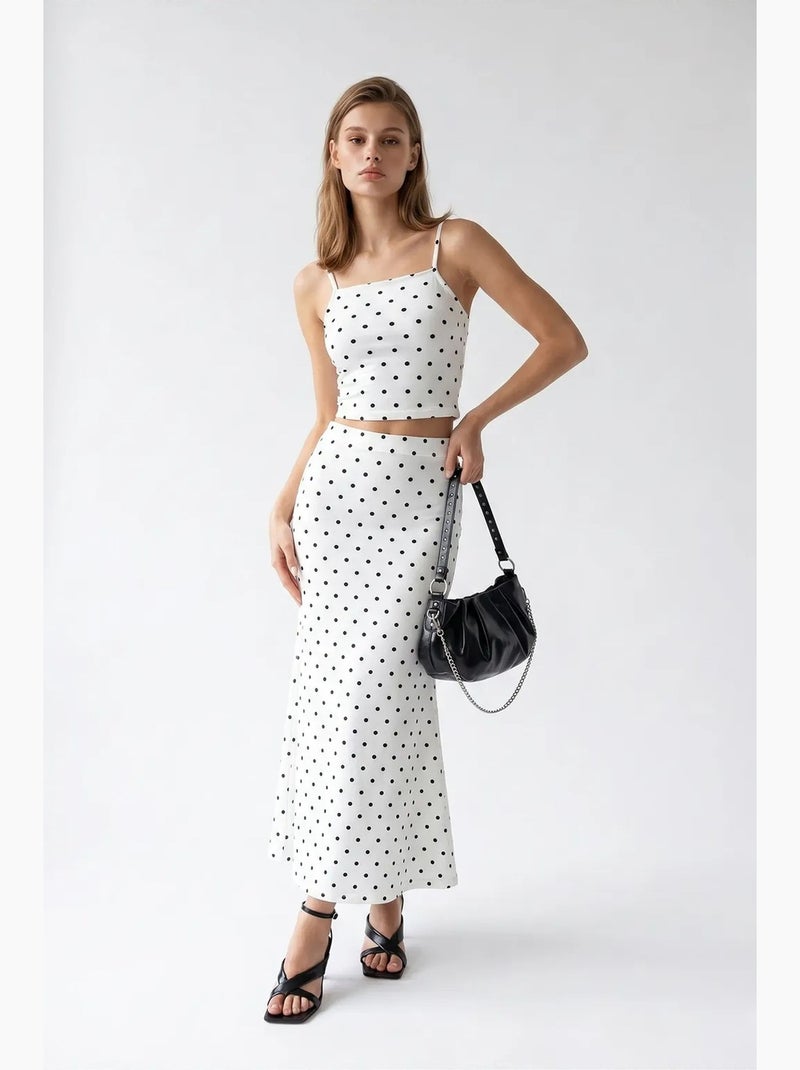 Coordinato due pezzi da donna a vita alta a pois mixray Bianco Nero - Kiabi