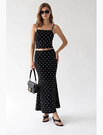 Coordinato due pezzi da donna a vita alta a pois mixray