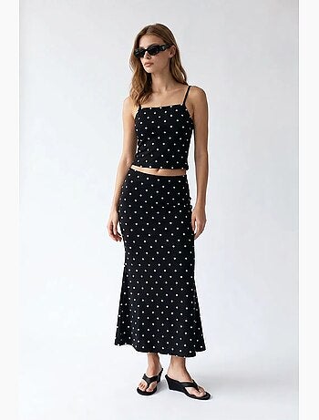 Coordinato due pezzi da donna a vita alta a pois mixray