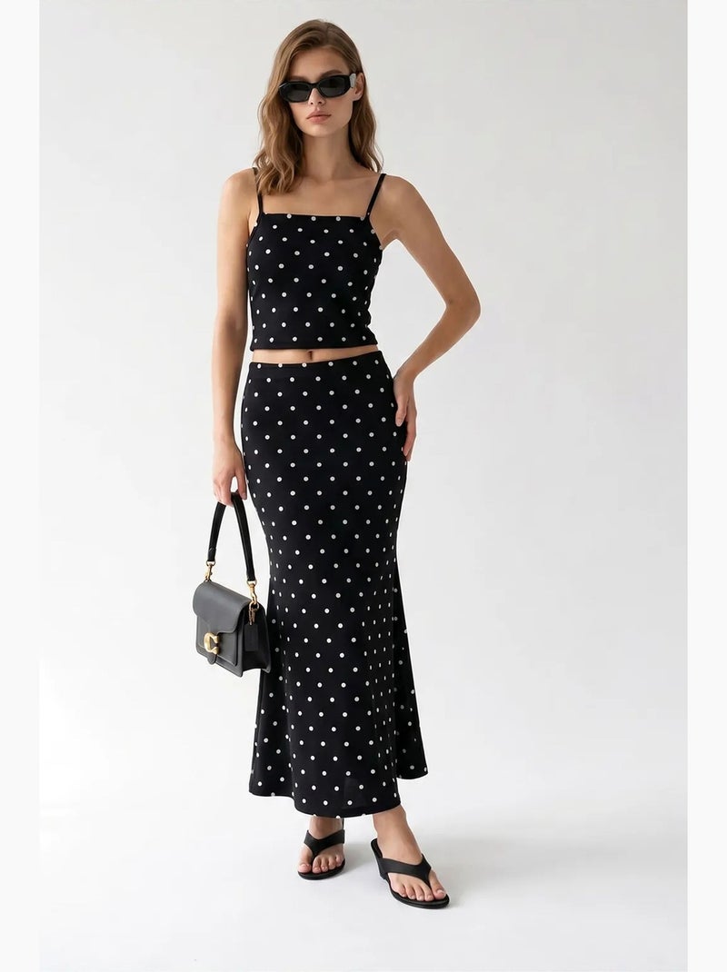 Coordinato due pezzi da donna a vita alta a pois mixray Nero - Kiabi