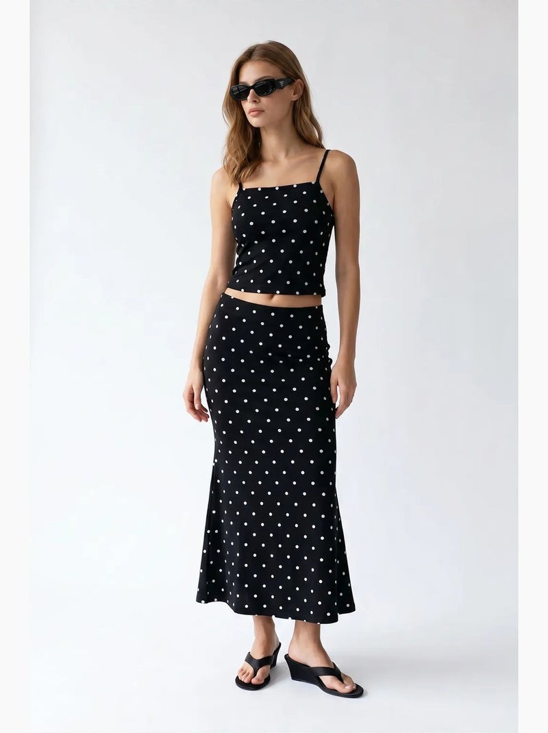 Coordinato due pezzi da donna a vita alta a pois mixray Nero - Kiabi