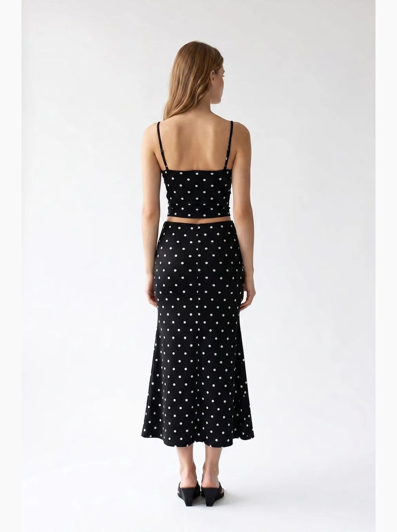 Coordinato due pezzi da donna a vita alta a pois mixray Nero - Kiabi