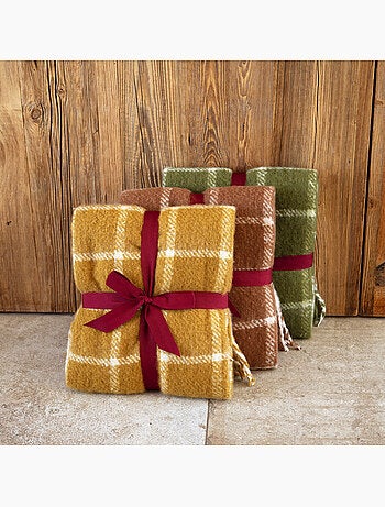 Coperta a quadri effetto mohair con frange