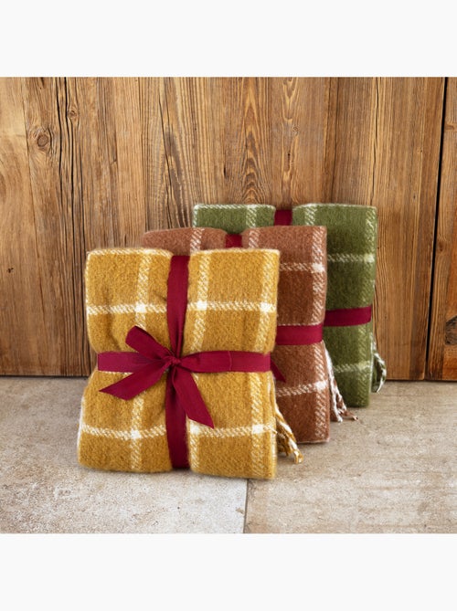 Coperta a quadri effetto mohair con frange - Kiabi