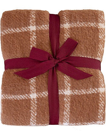 Coperta a quadri effetto mohair con frange