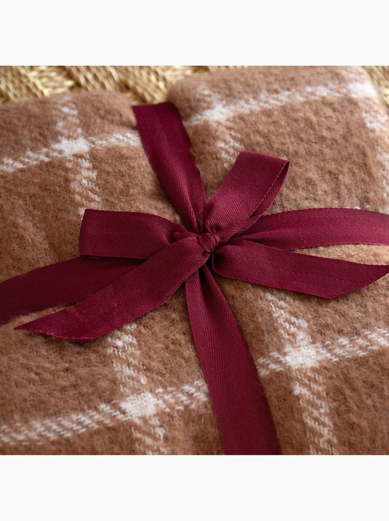 Coperta a quadri effetto mohair con frange Marrone chiaro - Kiabi