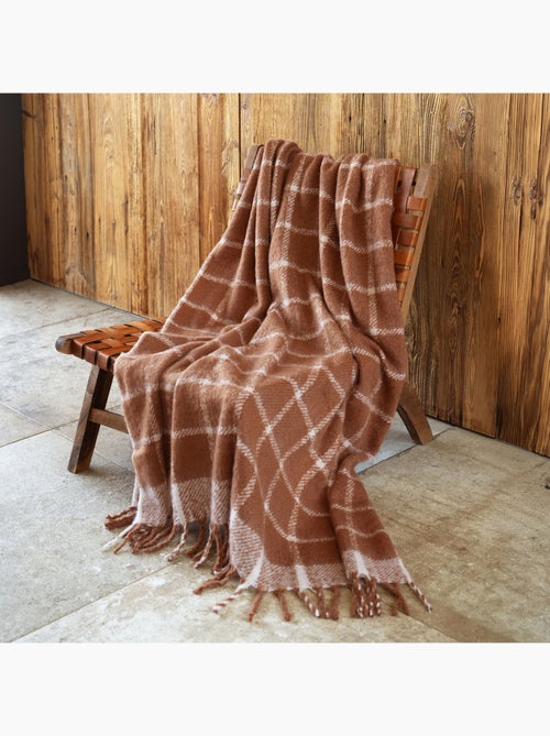 Coperta a quadri effetto mohair con frange - Kiabi