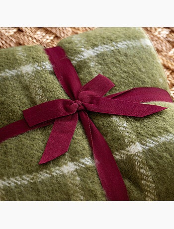 Coperta a quadri effetto mohair con frange