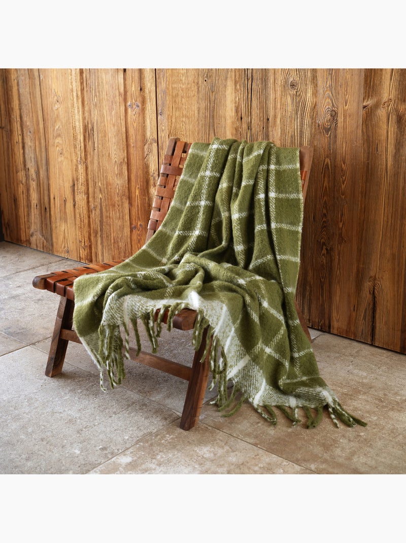 Coperta a quadri effetto mohair con frange Verde - Kiabi