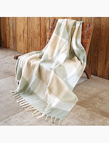 Coperta a quadri effetto mohair con frange